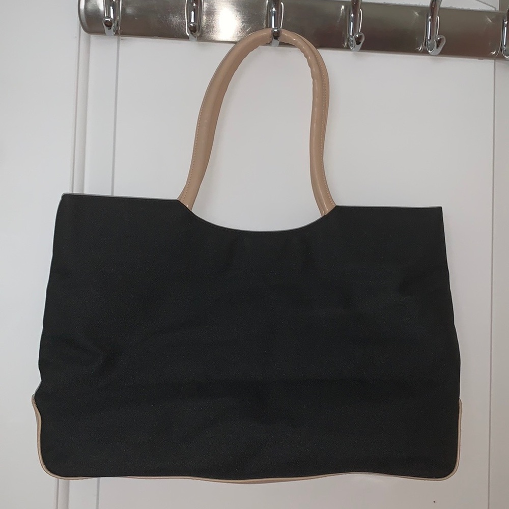 Leonard Drake Black Nylon Tan Shoulder Tote Bag - Picture 11 of 11